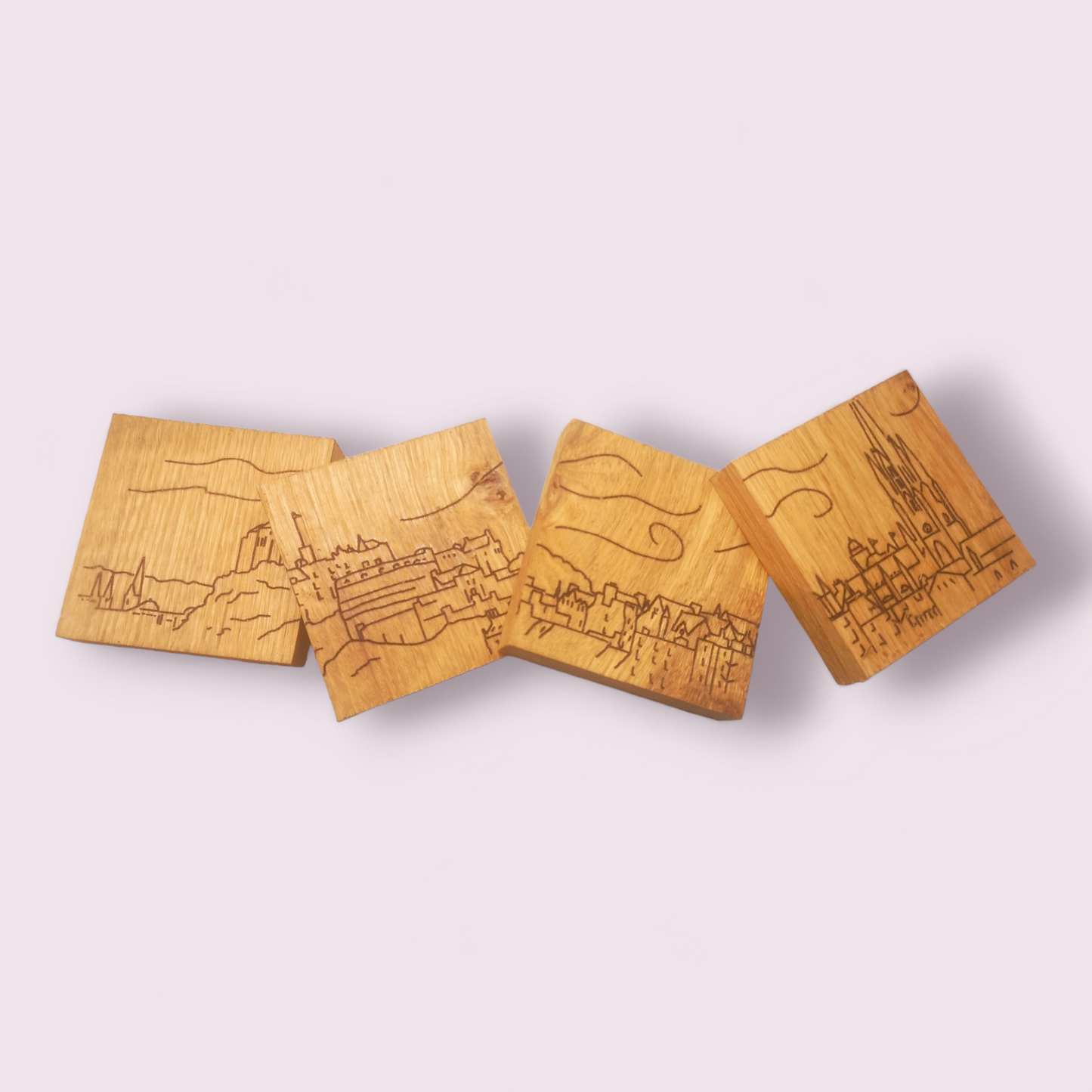 Scottish Sustainable Oak Coaster Set: Edinburgh is Great design