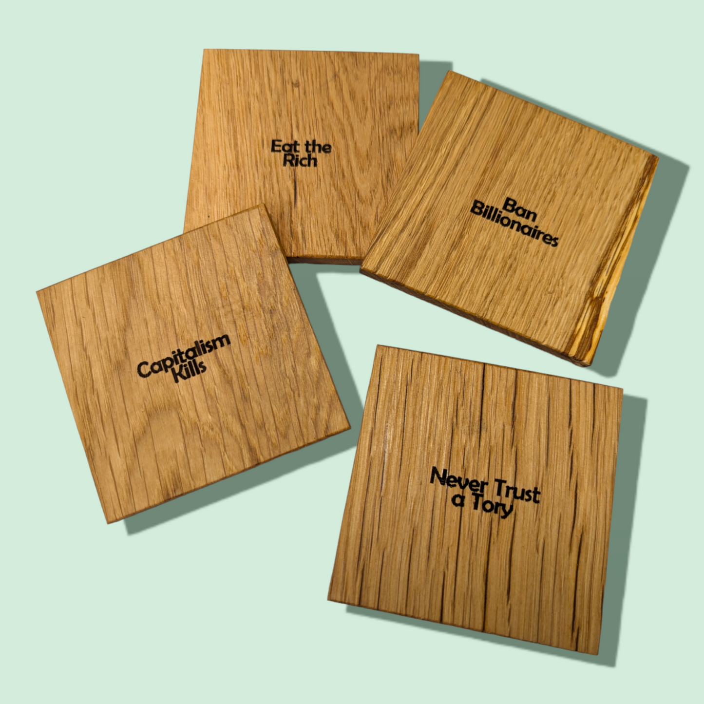 Scottish Sustainable Oak Coaster Set - Anti-Capitalist