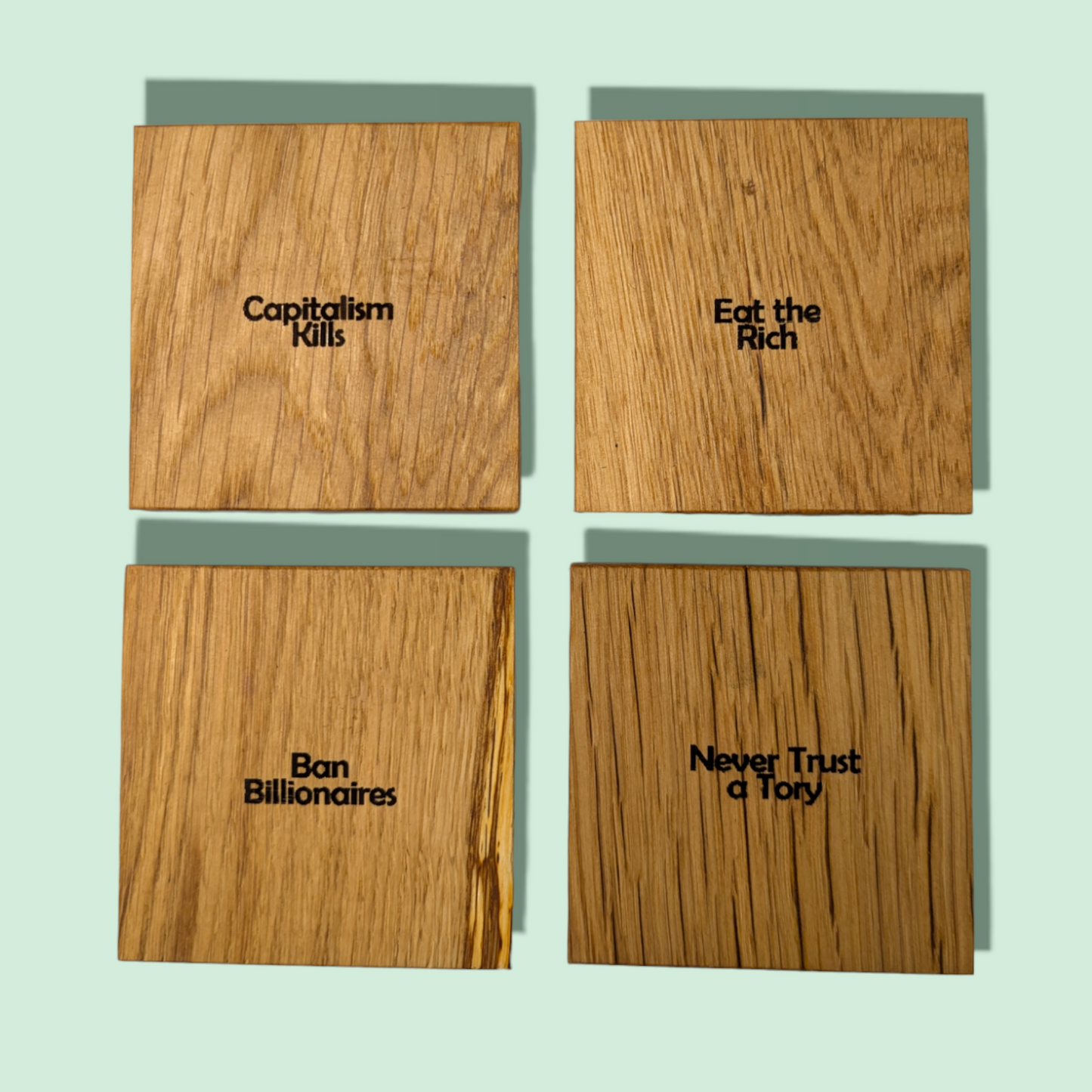 Scottish Sustainable Oak Coaster Set - Anti-Capitalist