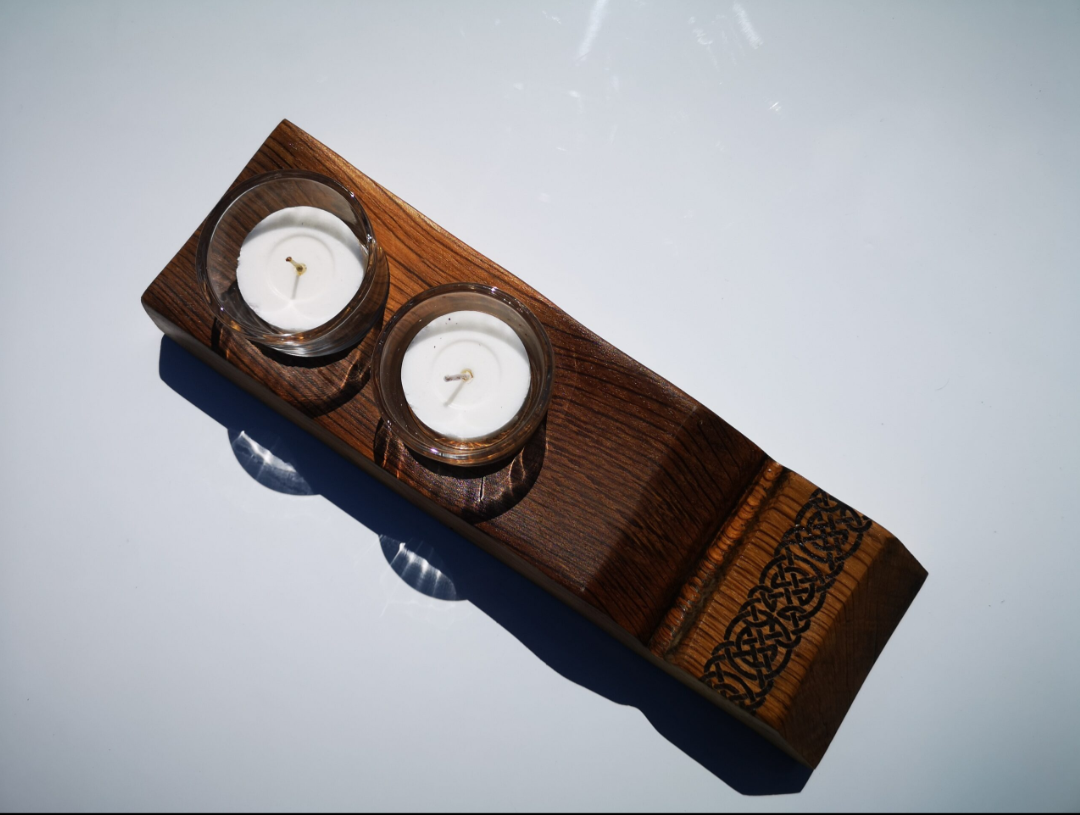 Reclaimed Whisky Wood Twin Candle Holder